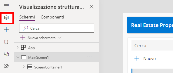 Screenshot dell'icona Visualizzazione albero nella barra di spostamento a sinistra.