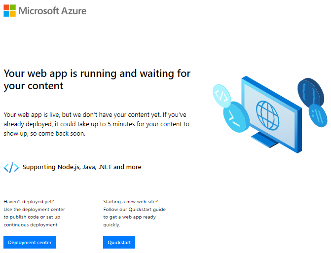 Schermata di benvenuto predefinita del Servizio App.