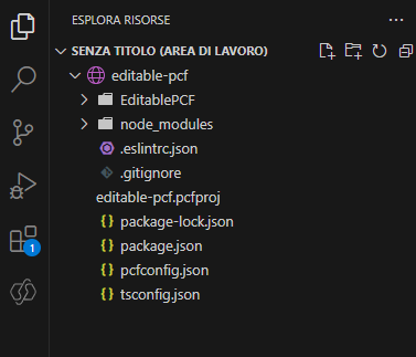 Screenshot che mostra i file di progetto.