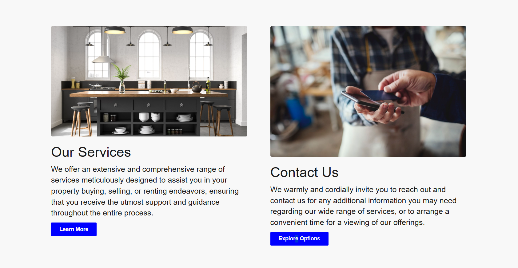 Screenshot che mostra la seconda parte della home page finale.