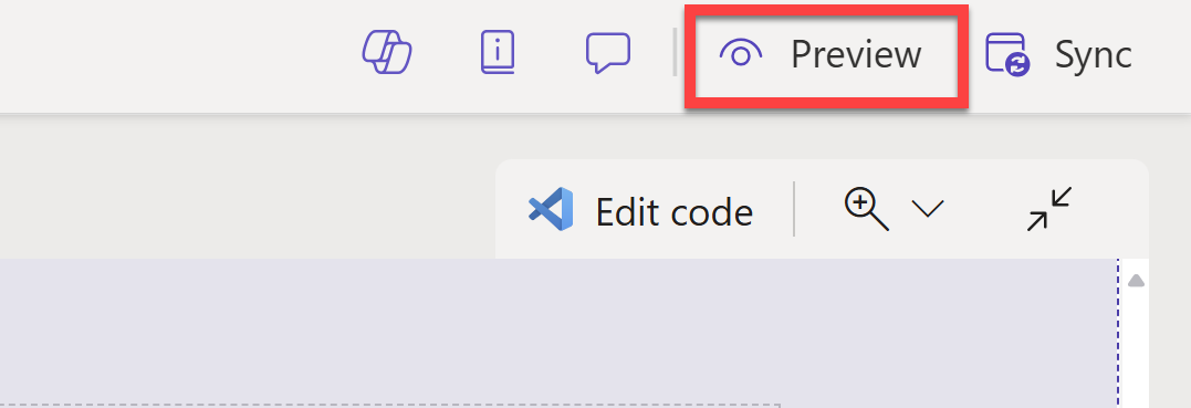 Screenshot che mostra l'opzione di visualizzazione in anteprima nella finestra di progettazione di Power Pages.