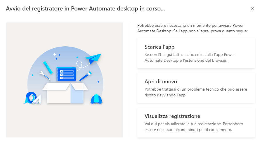 Screenshot delle informazioni sull'avvio del registratore.
