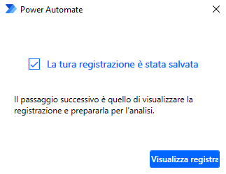 Screenshot del messaggio che indica che la registrazione è stata salvata.