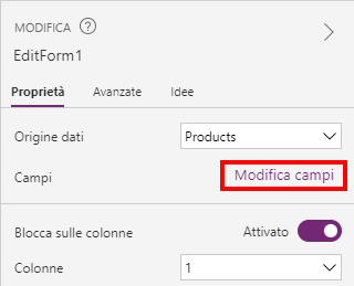 Screenshot dell'opzione Modifica campi nella scheda Proprietà di EditForm1.
