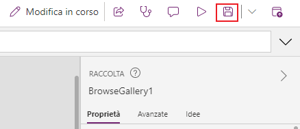 Screenshot del pulsante Salva nell'applicazione Gestione prodotti Contoso.