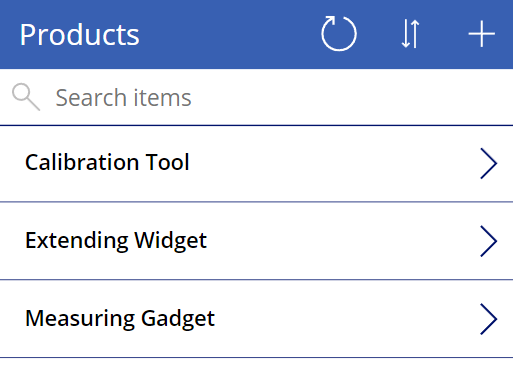 Screenshot delle righe di prodotto in Power Apps.
