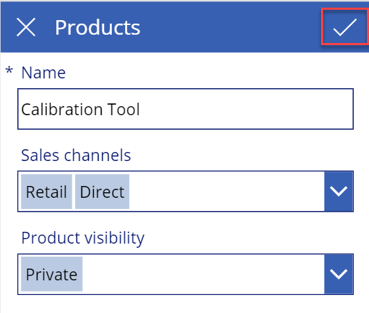 Screenshot del pulsante Salva selezionato in Prodotti per salvare le informazioni immesse.