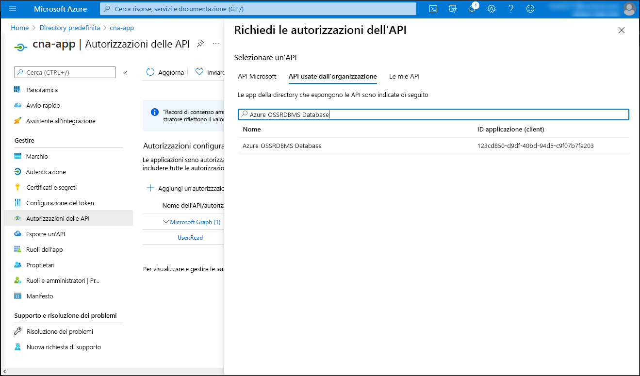 Screenshot of the Request API permissions blade in the Azure portal.