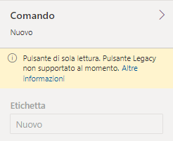 Screenshot che mostra il messaggio descritto su un pulsante legacy.