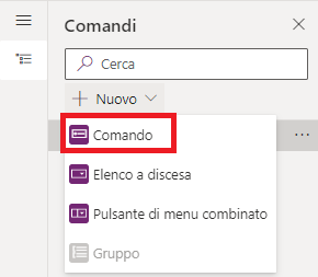 Screenshot che mostra il pulsante Aggiungi nuovo comando.