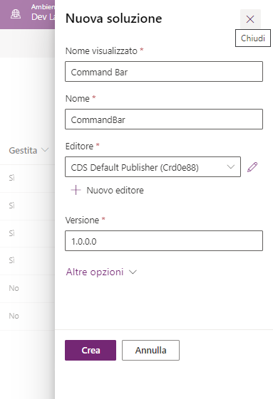 Screenshot che mostra le proprietà della nuova soluzione.