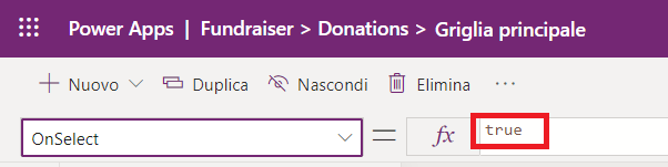Screenshot che mostra il comando OnSelect=true.