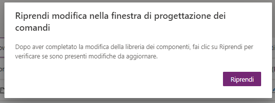 Screenshot che mostra il pulsante Riprendi modifica del popup della barra dei comandi.