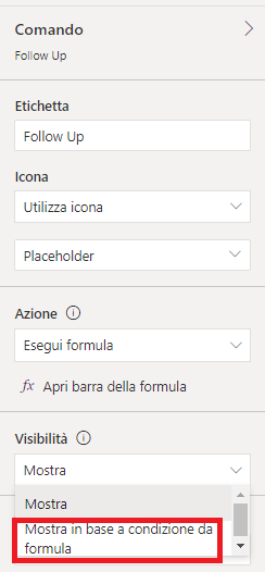 Screenshot che mostra le proprietà del comando.