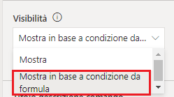 Screenshot per indicare la visibilità di un elemento impostato per mostrare la condizione dalla formula.