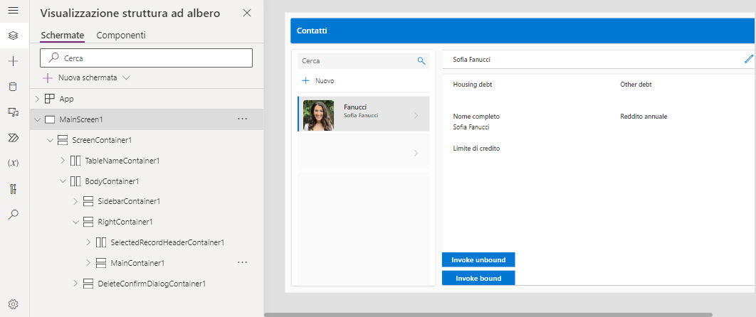 Screenshot che mostra la schermata con i pulsanti.