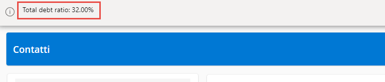 Screenshot che mostra l'indice di indebitamento calcolato.