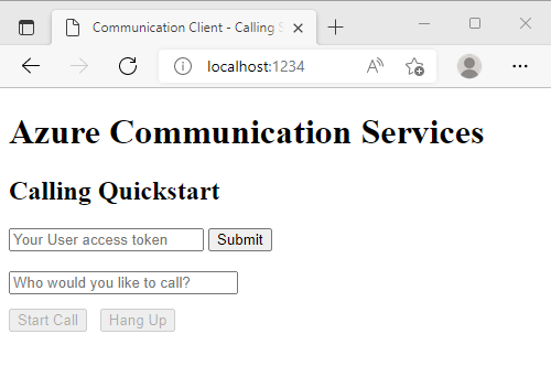 Screenshot dell'applicazione web vuota visualizzata in un browser.