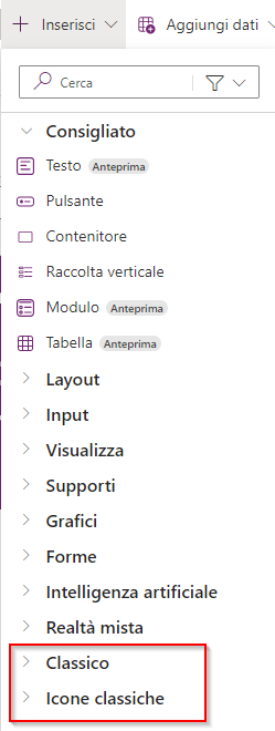 Screenshot del menu Impostazioni nella scheda Moderno.