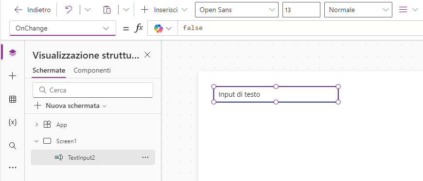 Screenshot della proprietà OnChange.