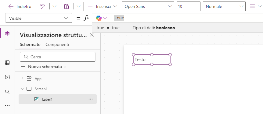 Screenshot della proprietà Visible.