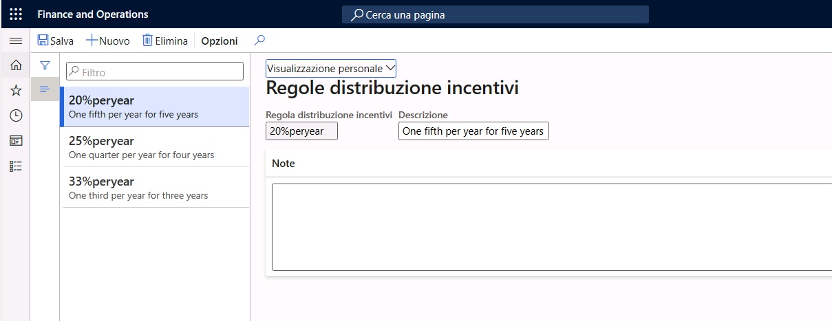 Screenshot del piano delle regole di distribuzione incentivi retribuzione in Human Resources.