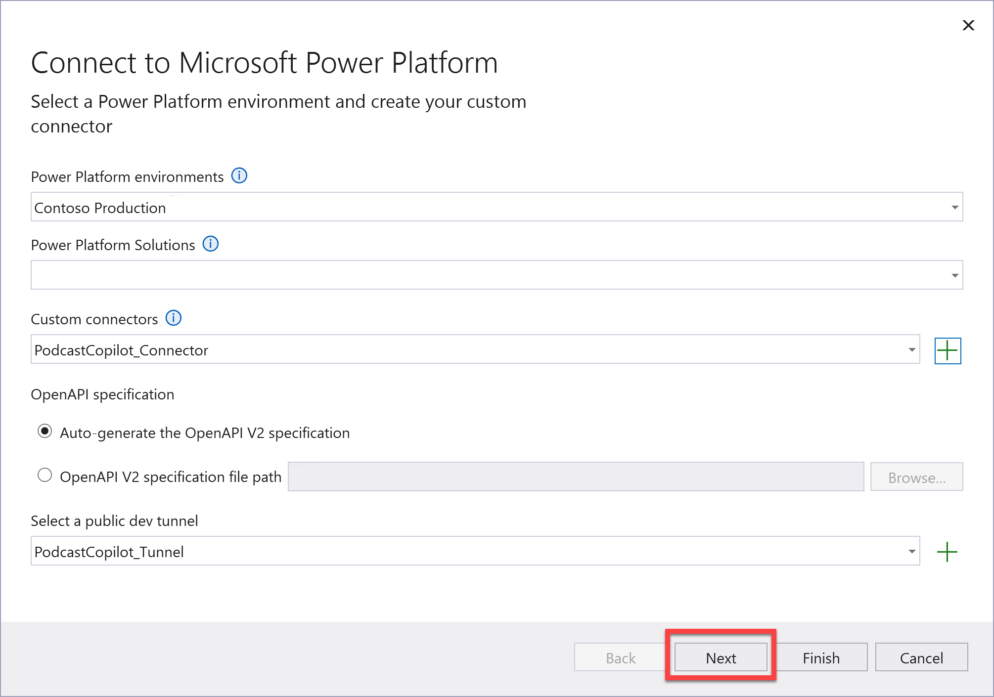 Screenshot della configurazione di un servizio connesso.