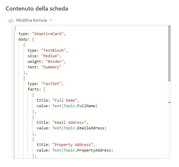 Screenshot delle proprietà della scheda adattiva.