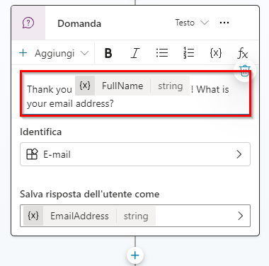 Screenshot del nodo domanda aggiornato.