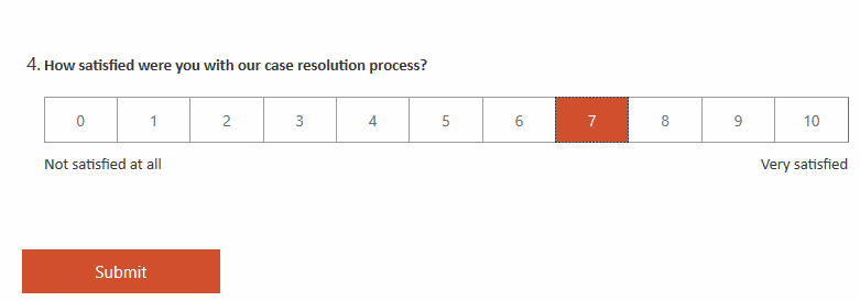 Screenshot di un sondaggio con 7 selezionato, che manterrà nascosta l'ultima domanda.