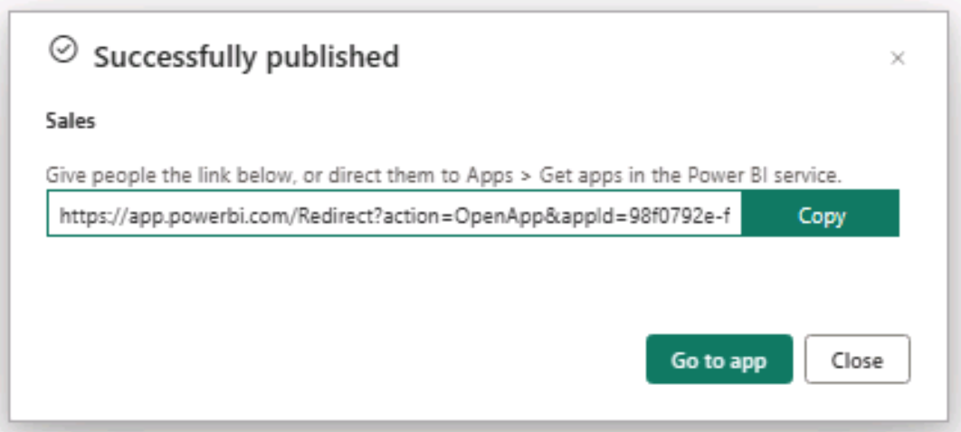 Screenshot della finestra Pubblicazione riuscita.