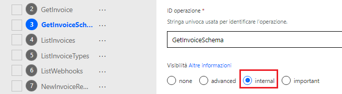 Screenshot della visibilità dell'azione dello schema di recupero delle fatture.