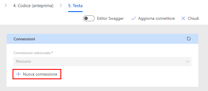 Screenshot del pulsante Aggiungi nuova connessione.