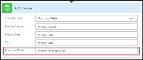 Screenshot dell'azione personalizzata del connettore con il campo Ordine fornitore visibile.