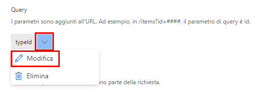 Screenshot di una freccia che punta al pulsante per la modifica dei parametri della query.