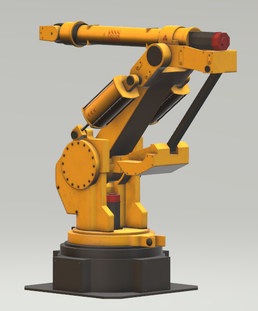 Screenshot che mostra il modello 3D di un braccio robotico.