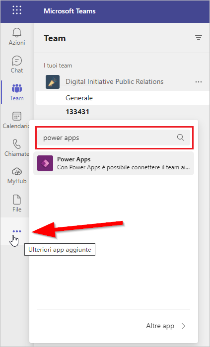 Screenshot dei puntini di sospensione Ulteriori app aggiunte con la barra di ricerca evidenziata.