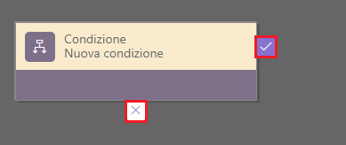 Screenshot dell'azione della condizione con due rami evidenziati.