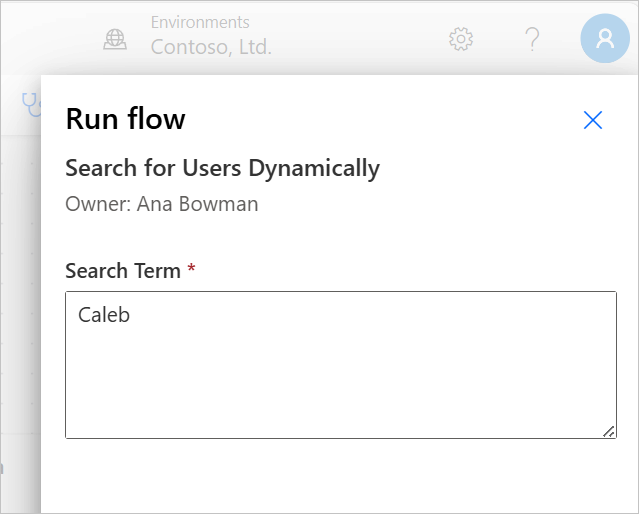Screenshot of the Search Term field showing a name entered to test the flow.