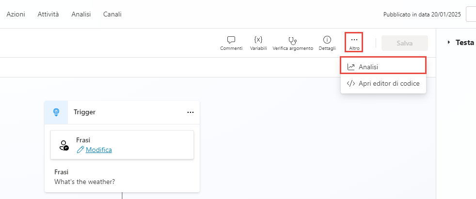 Screenshot del pulsante dell'analisi.