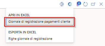 Screenshot della scheda Giornale di registrazione pagamenti cliente da aprire in Excel.