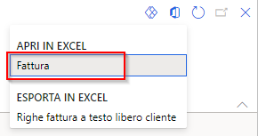 Screenshot della scheda Fattura a testo libero da aprire in Excel.
