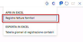 Screenshot della scheda Registro fatture fornitore da aprire in Excel.
