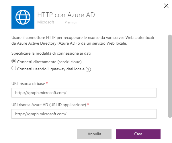 Screenshot di HTTP with Microsoft Entra ID.