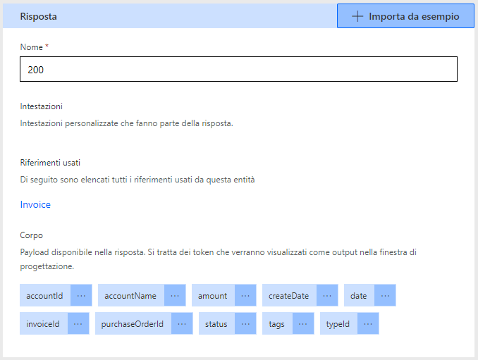Screenshot che mostra una risposta specifica nelle opzioni di configurazione disponibili.