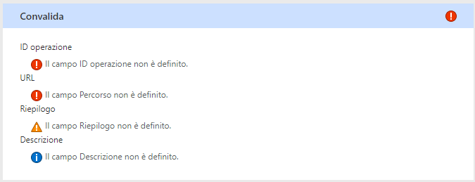 Screenshot che mostra gli errori di convalida.