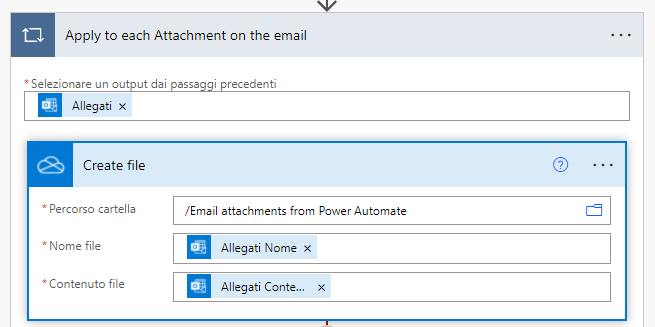 Screenshot dell'applicazione a ciascun allegato nella finestra dell'e-mail.