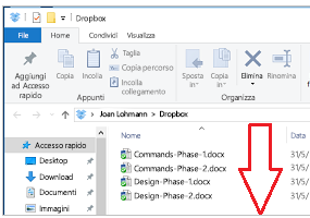 Screenshot di un elenco di file in Dropbox.