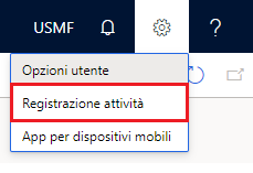 Screenshot dell'opzione Registrazione attività in Impostazioni.