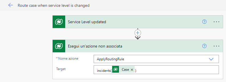 Screenshot di un flusso di Power Automate per indirizzare un caso.